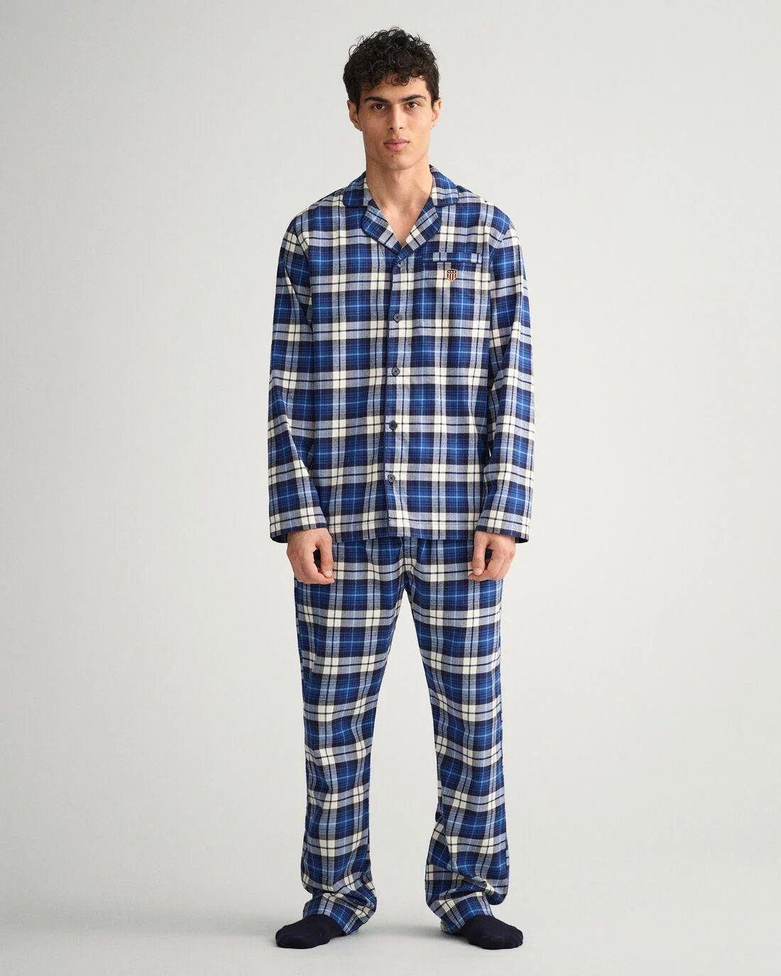 Underwear | Mens GANT Flannel Pajama Set With Shirt Gift Box Evening Blue