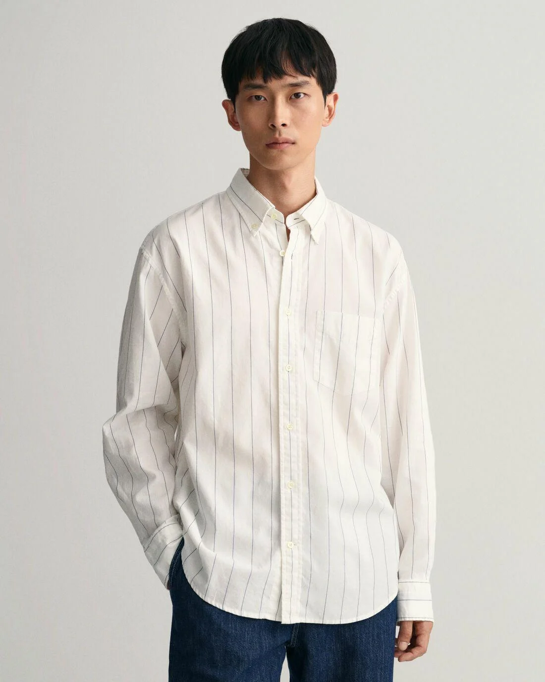 Shirts | Mens GANT Relaxed Fit Pinstripe Oxford Shirt Eggshell