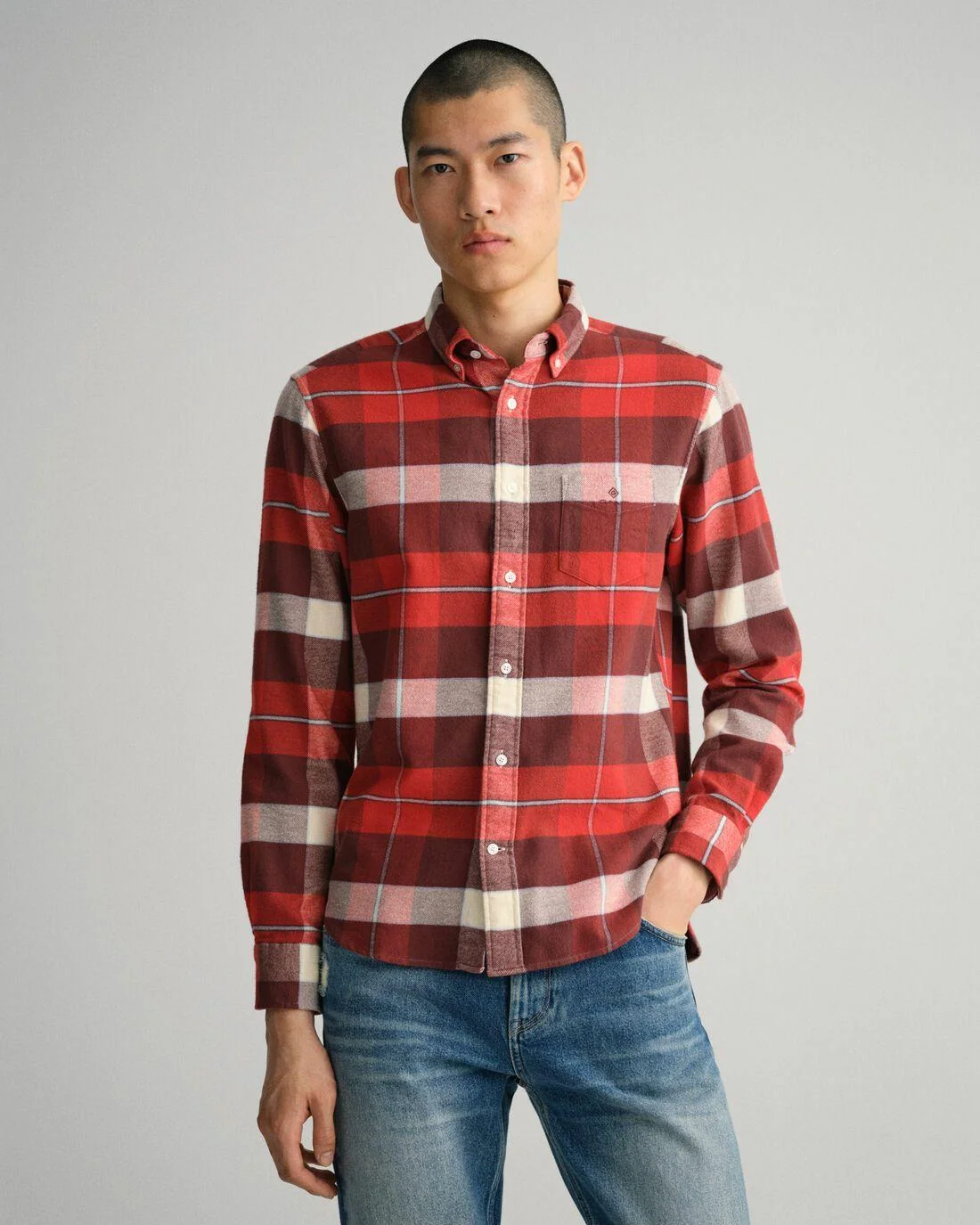 Shirts | Mens GANT Regular Fit Flannel Plaid Shirt Red Spice