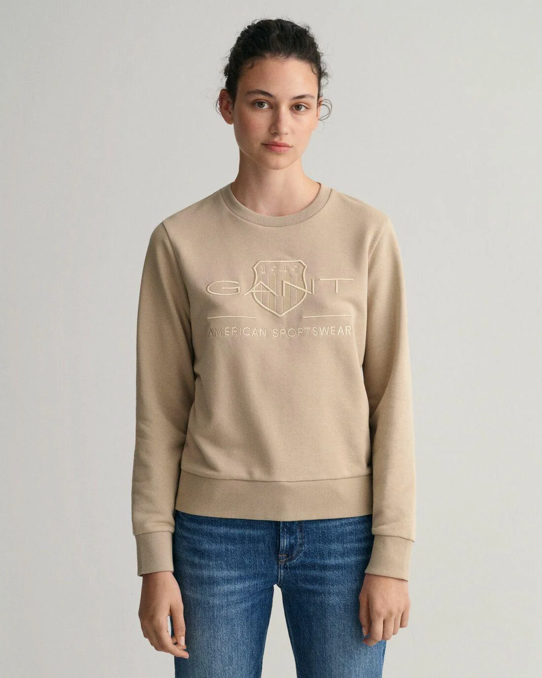 Hoodies And Sweats | Womens GANT Tonal Archive Shield Sweatshirt Concrete Beige