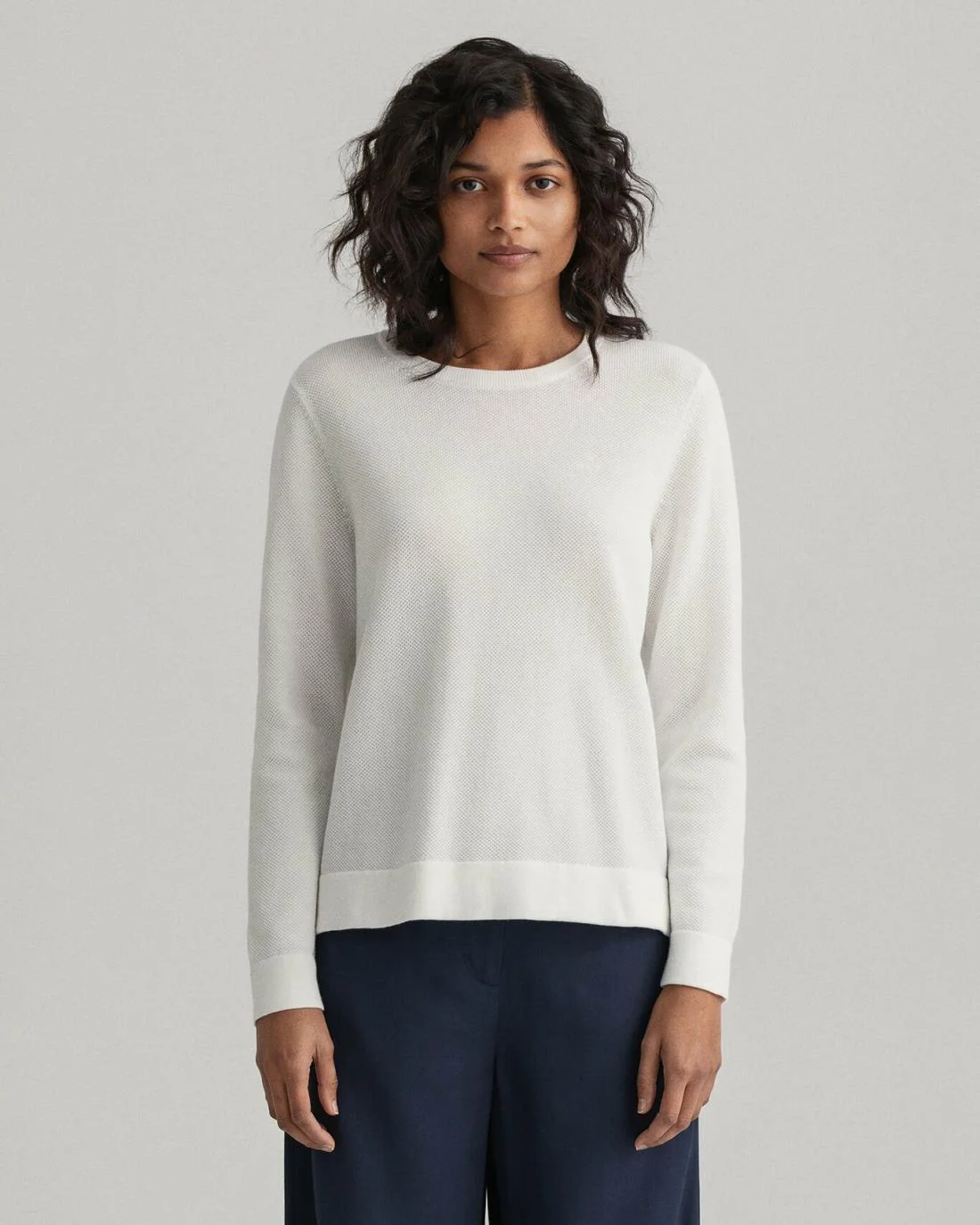 Knitwear | Womens GANT Cotton Piqué Crew Neck Sweater Eggshell