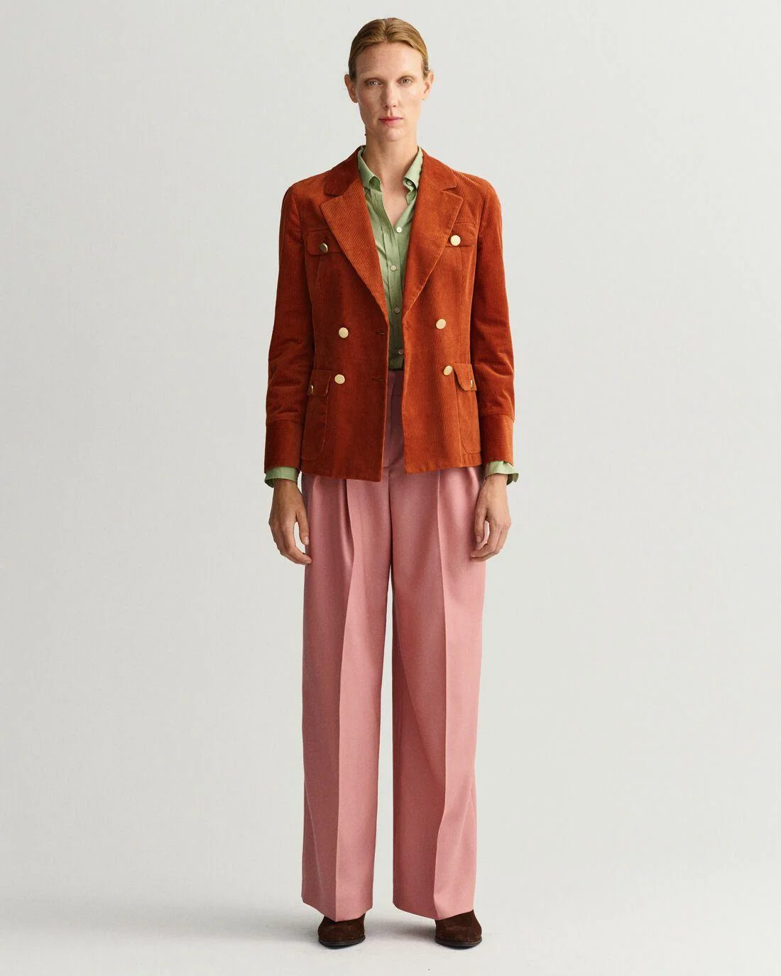 Trousers | Womens GANT High-Waisted Pleated Wide Pants Terracotta Pink