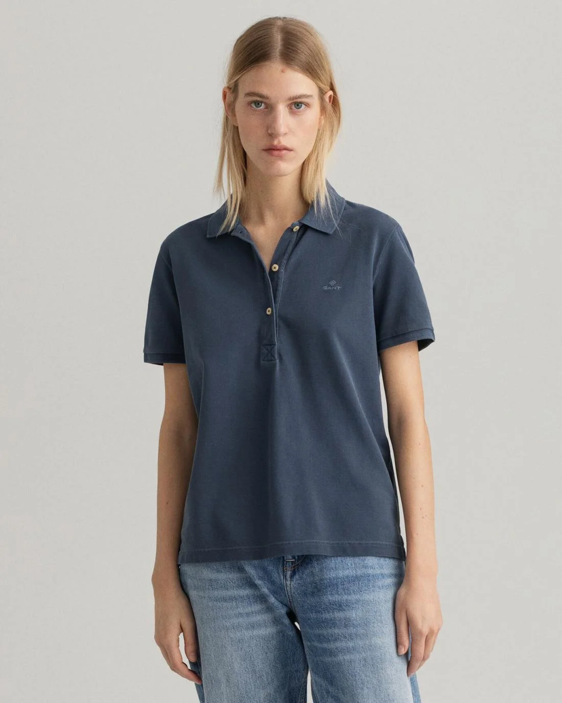 Polos And T-Shirts | Womens GANT Sunfaded Piqué Polo Shirt Evening Blue