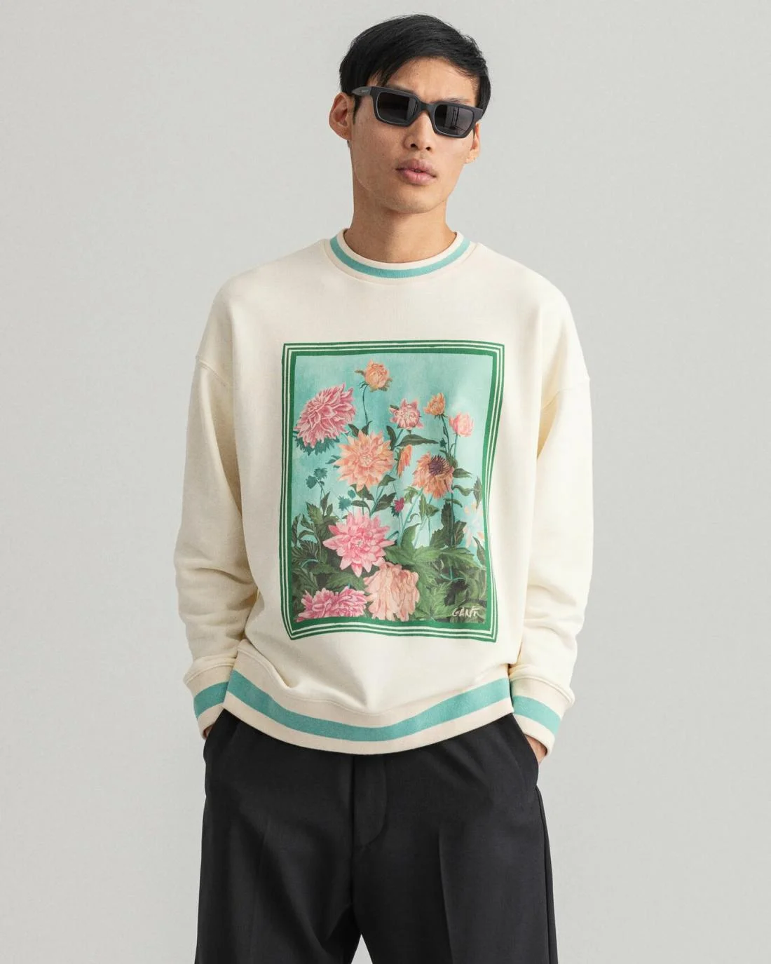 Hoodies And Sweats | Mens GANT Dahlia Print Crew Neck Sweatshirt Cream