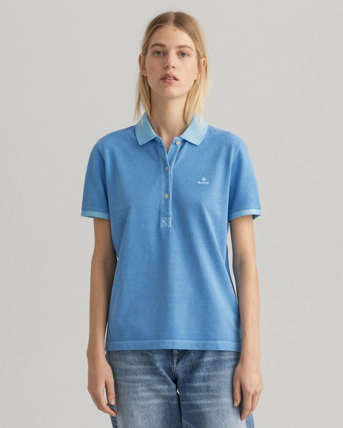 Polos And T-Shirts | Womens GANT Sunfaded Piqué Polo Shirt Silver Lake Blue