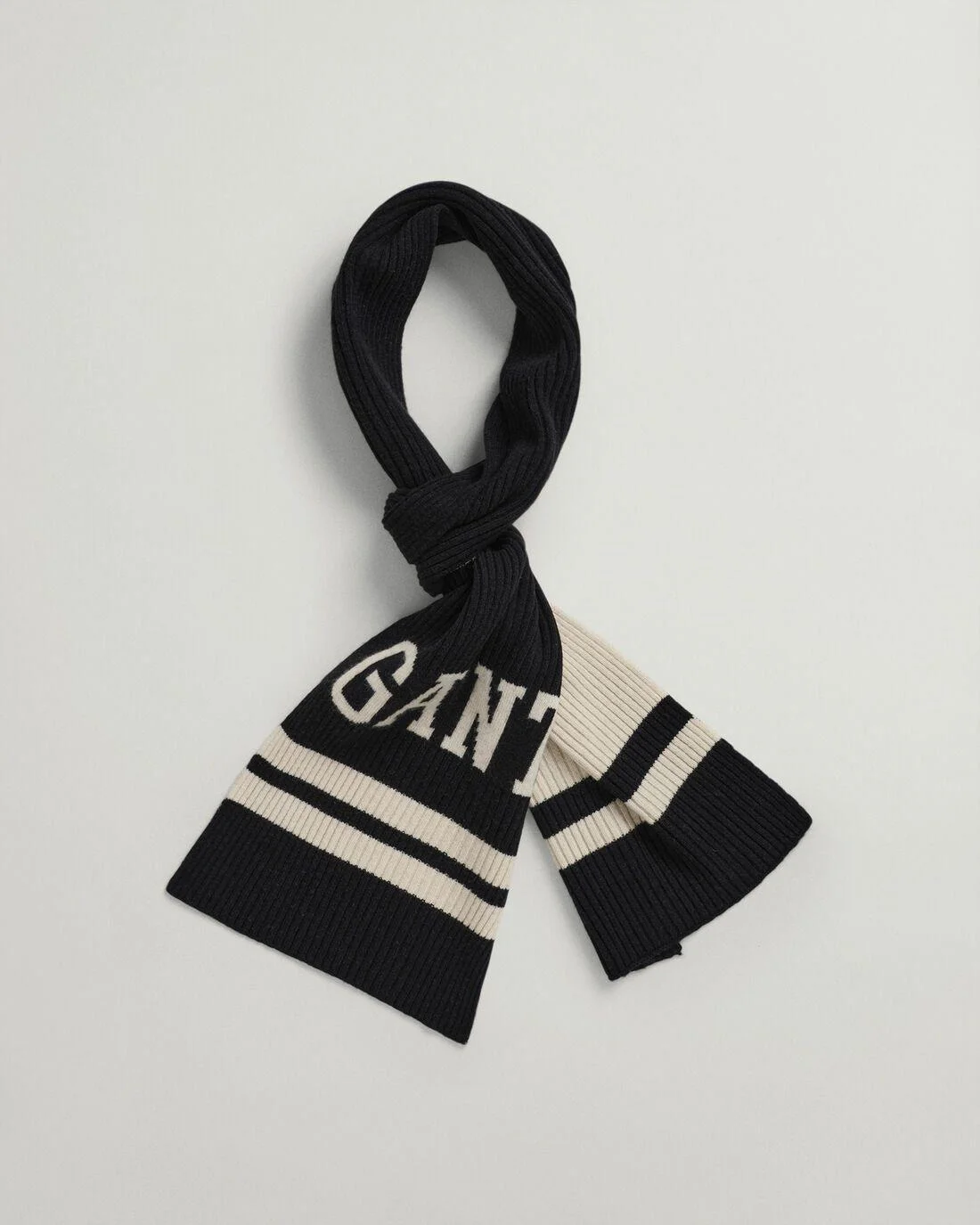 Gloves &amp; Scarves | Mens GANT Striped Wool Collegiate Scarf Ebony Black