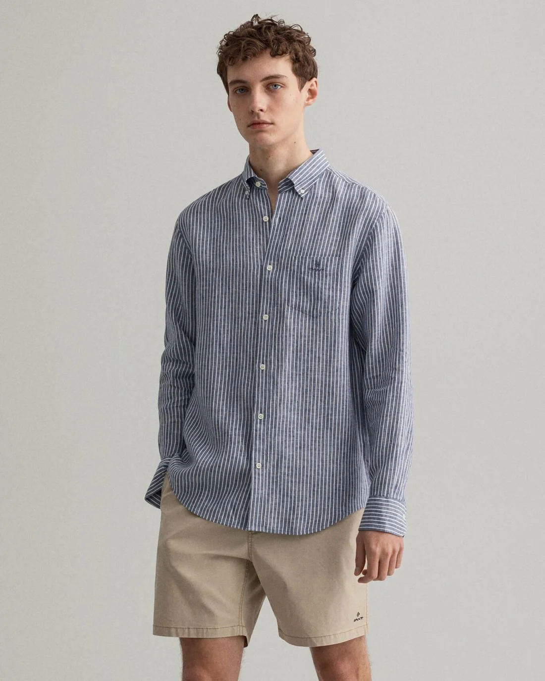 Shirts | Mens GANT Regular Fit Stripe Linen Shirt Persian Blue