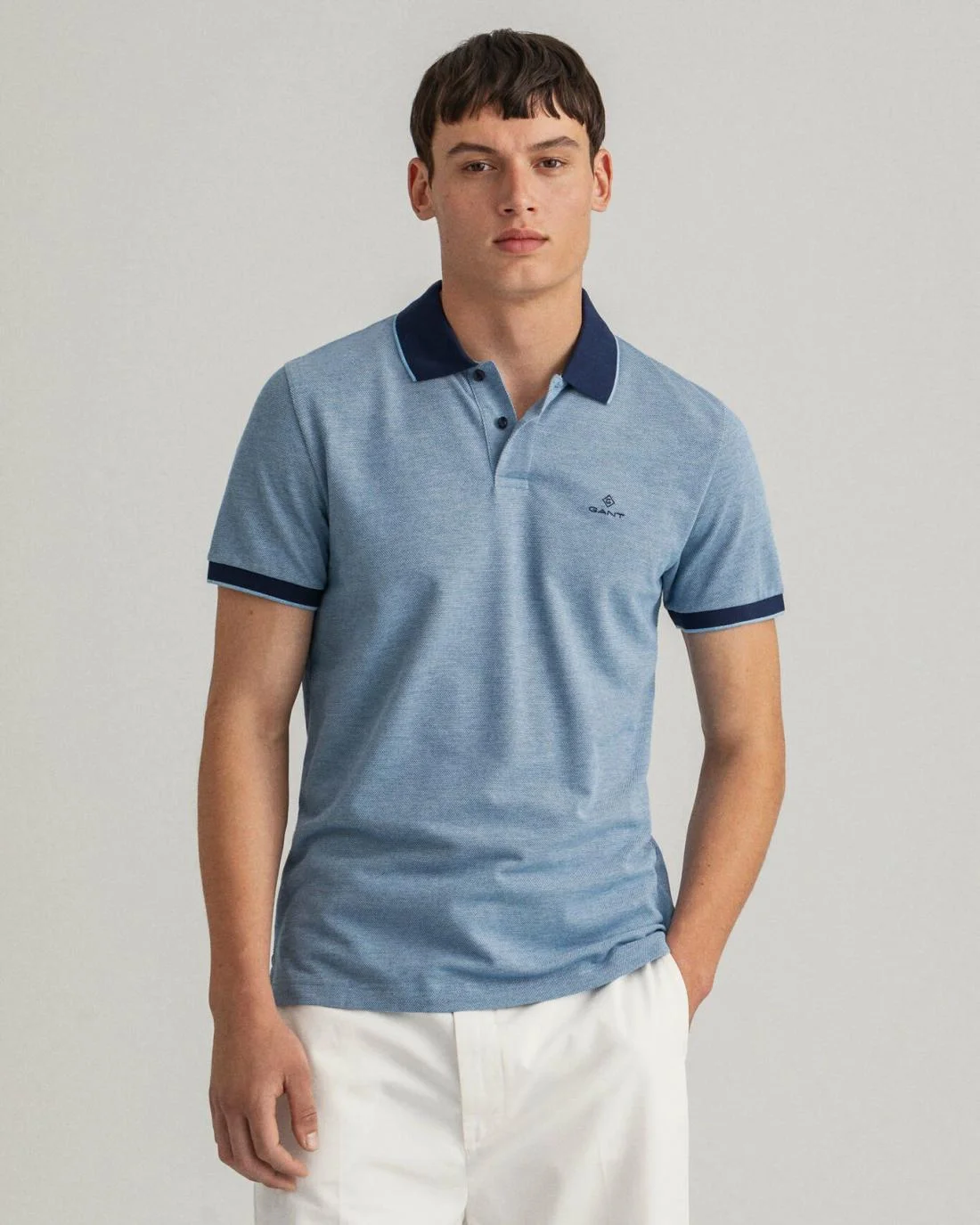 Polo Shirts | Mens GANT 4-Color Oxford Piqué Polo Shirt Silver Lake Blue