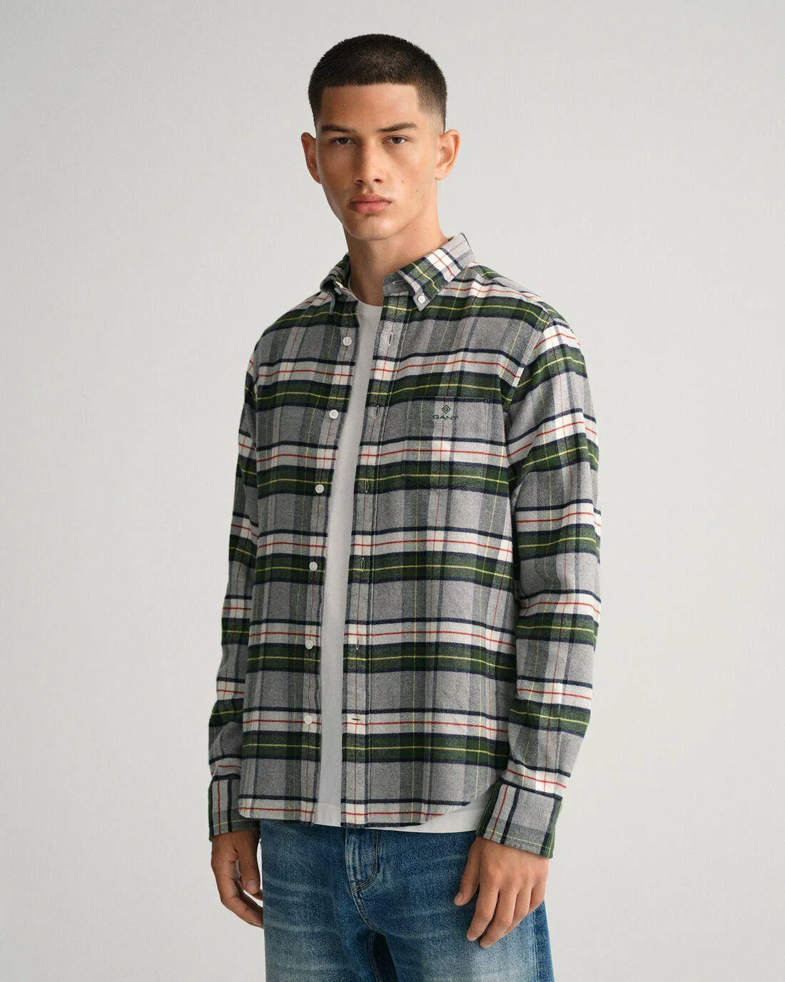 Shirts | Mens GANT Regular Fit Flannel Check Shirt Grey Melange