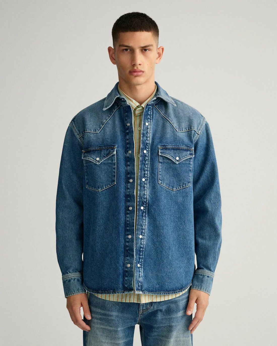 Shirts | Mens GANT Relaxed Fit Western Denim Shirt Mid Blue Vintage