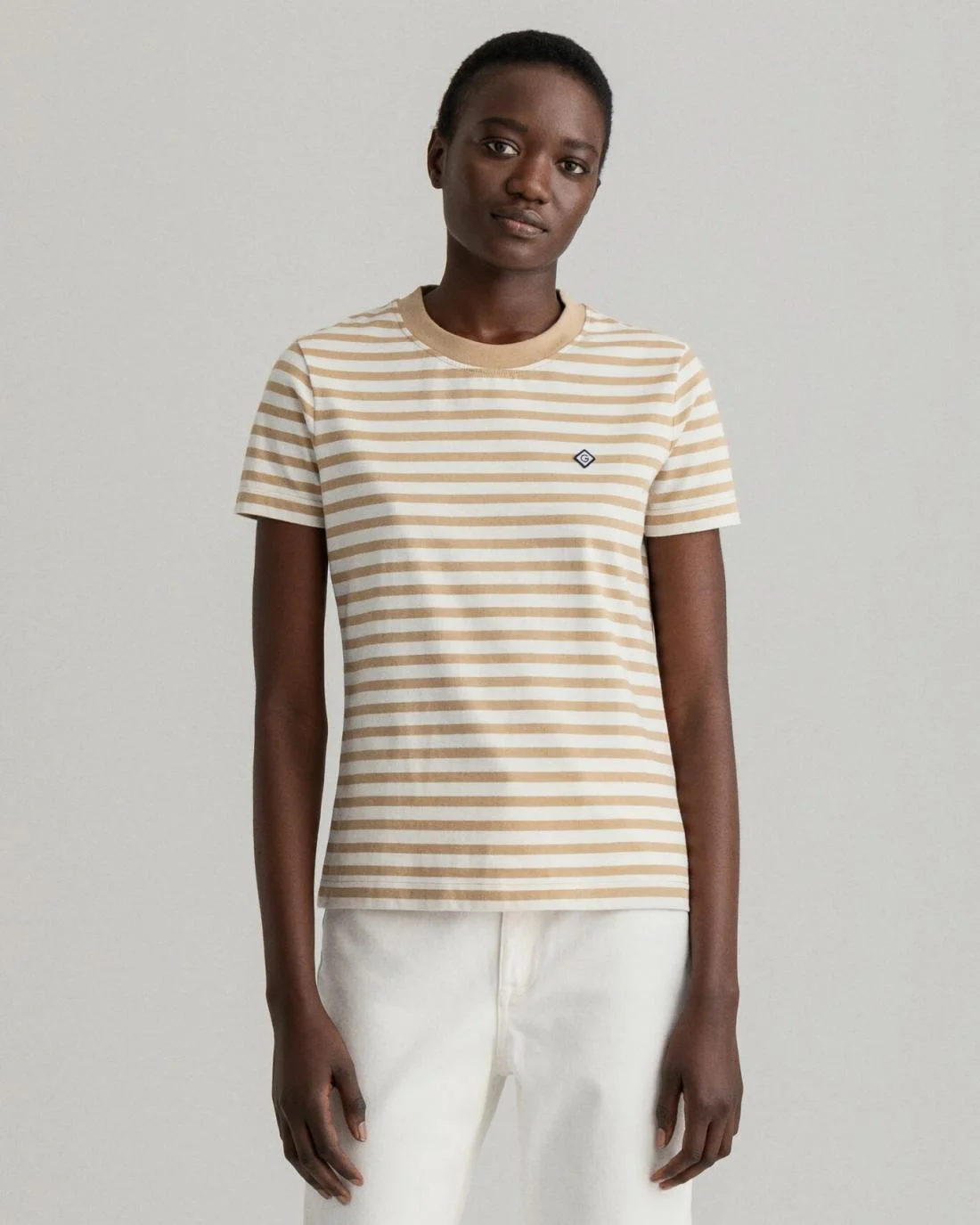 Polos And T-Shirts | Womens GANT Icon G Striped T-Shirt Dark Khaki