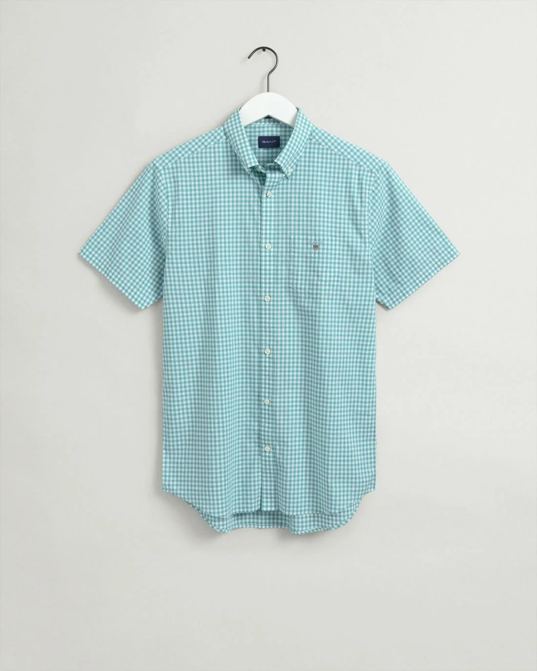 Shirts | Mens GANT Regular Fit Gingham Short Sleeve Broadcloth Shirt Aqua Green