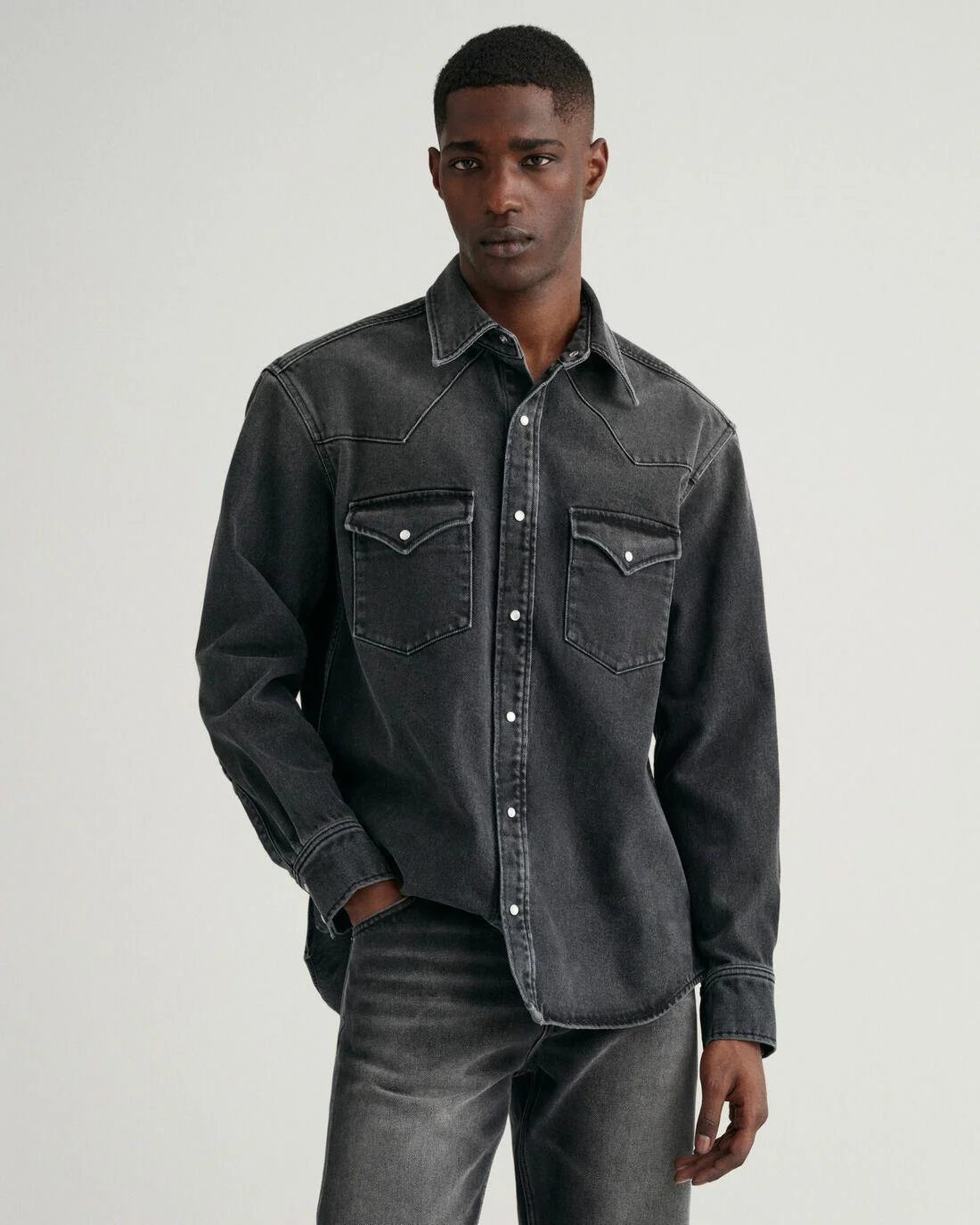 Shirts | Mens GANT Relaxed Fit Western Denim Shirt Black Worn In