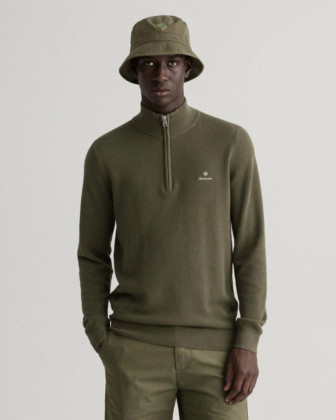 Knitwear | Mens GANT Cotton Piqué Half-Zip Sweater Racing Green