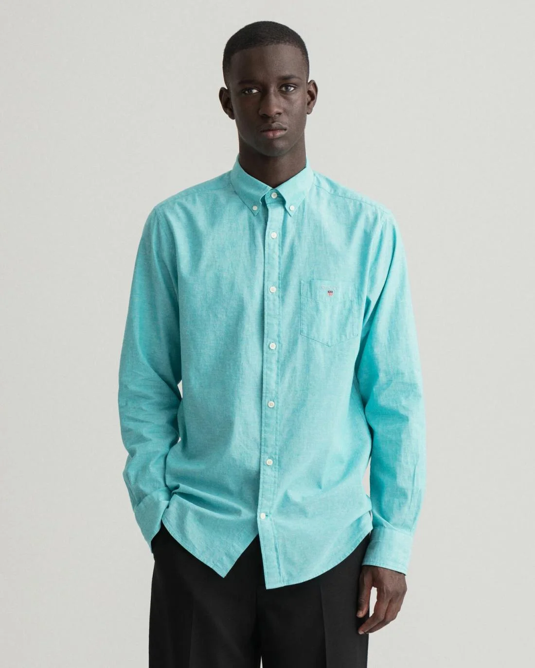 Shirts | Mens GANT Regular Fit Cotton Linen Shirt Aqua Green