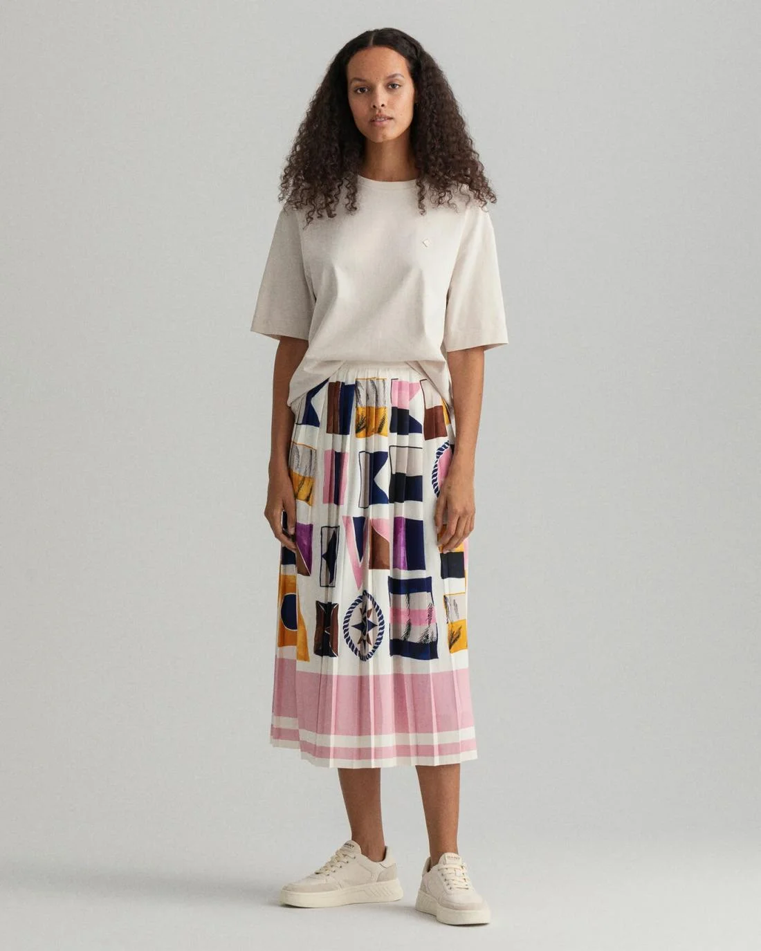 Shorts And Skirts | Womens GANT Flag Print Pleated Skirt Caulk White