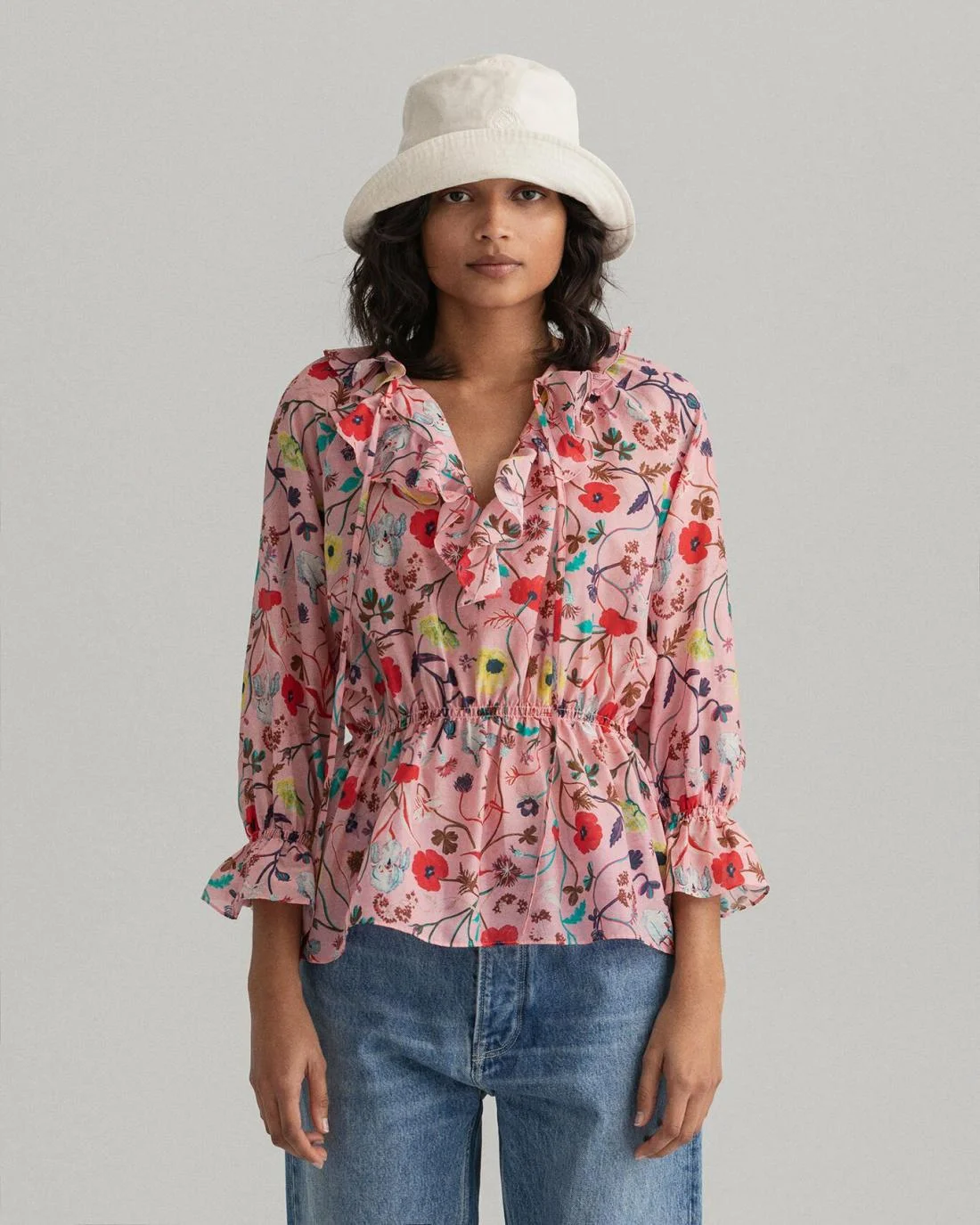 Shirts And Blouses | Womens GANT Wild Floral Print Flounce Blouse Preppy Pink