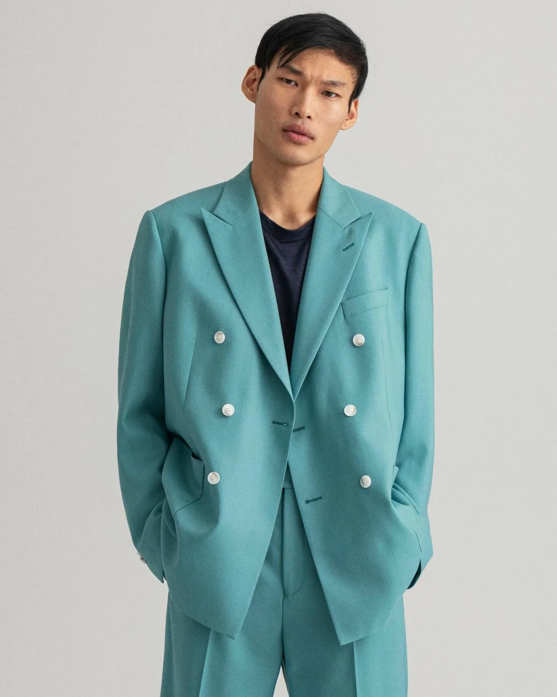 Blazers | Mens GANT Double-Breasted Summer Suit Blazer Light Aqua Green