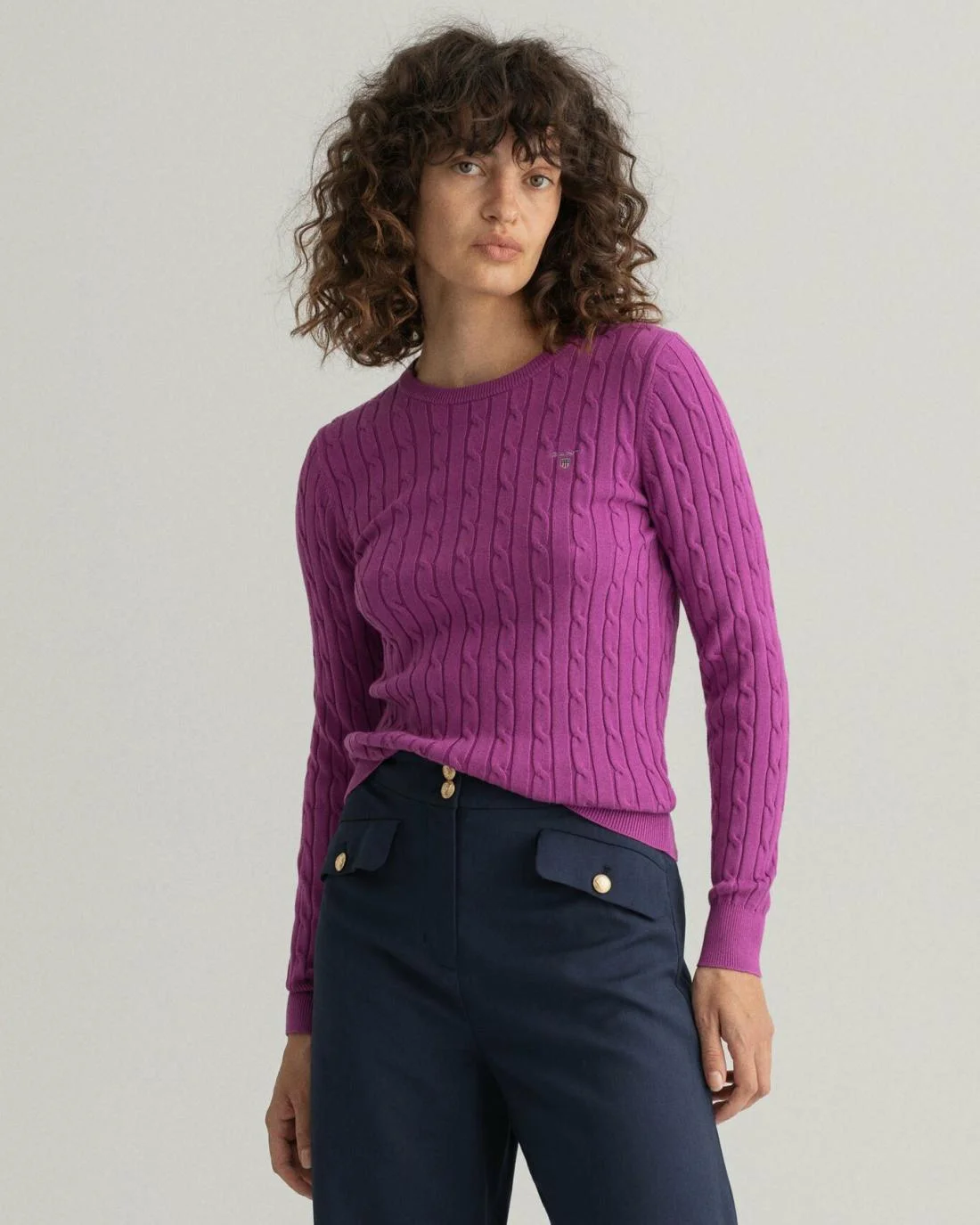 Knitwear | Womens GANT Stretch Cotton Cable Crew Neck Sweater Grape Purple