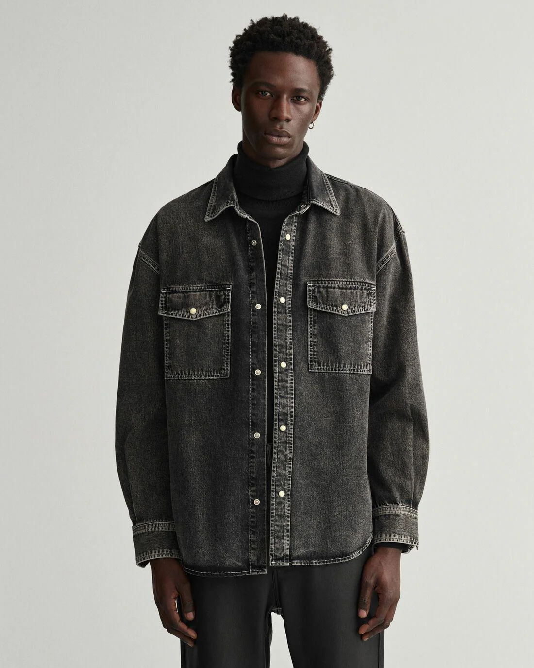 Shirts | Mens GANT Oversized Heavy Wash Denim Shirt Black Worn In