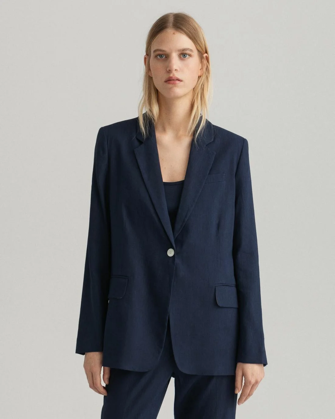 Blazers | Womens GANT Straight Fit Stretch Linen Blazer Evening Blue