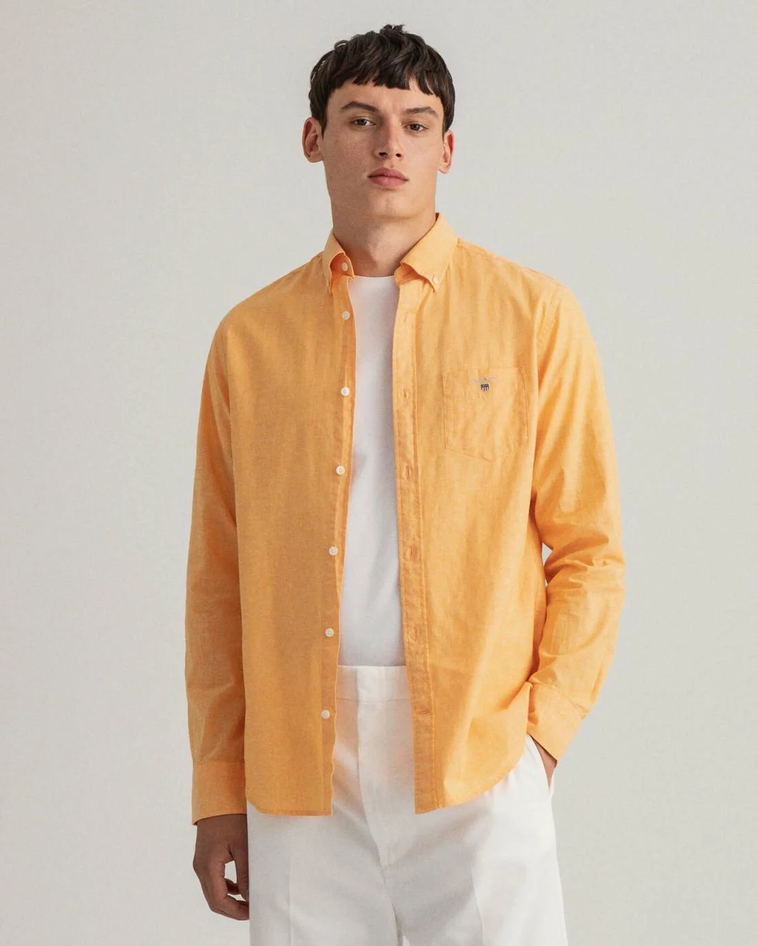 Shirts | Mens GANT Regular Fit Cotton Linen Shirt Dahlia Orange