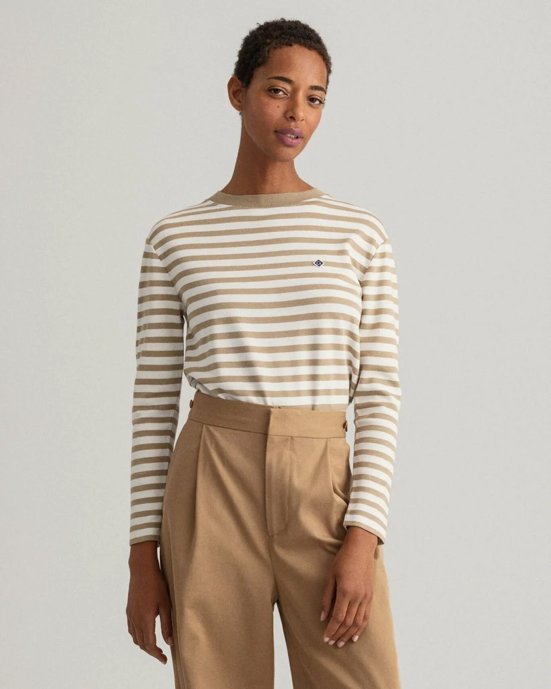 Polos And T-Shirts | Womens GANT Icon G Striped T-Shirt Dark Khaki