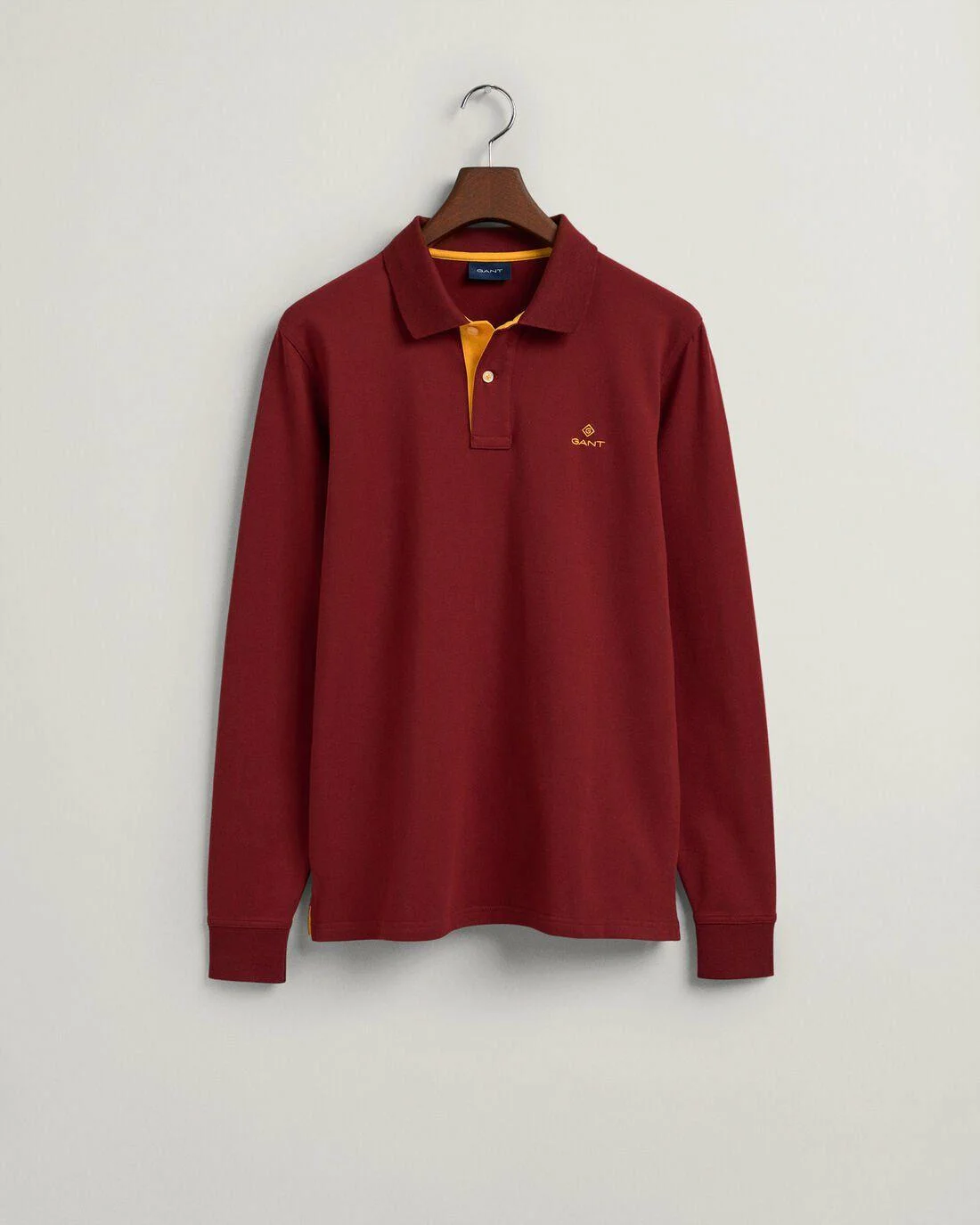 Polo Shirts | Mens GANT Contrast Collar Piqué Long Sleeve Rugger Plumped Red