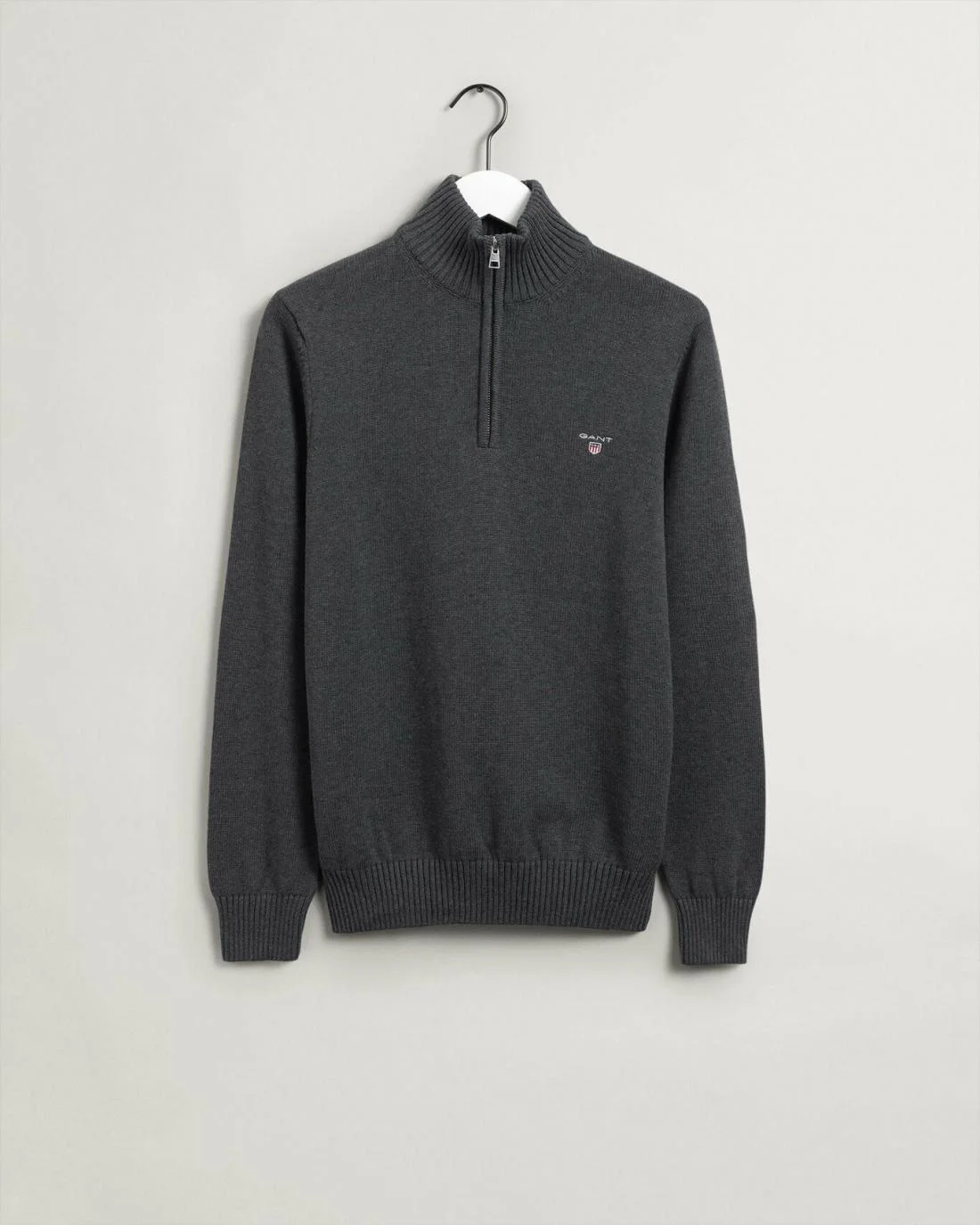 Knitwear | Mens GANT Casual Cotton Half-Zip Sweater Antracit Melange