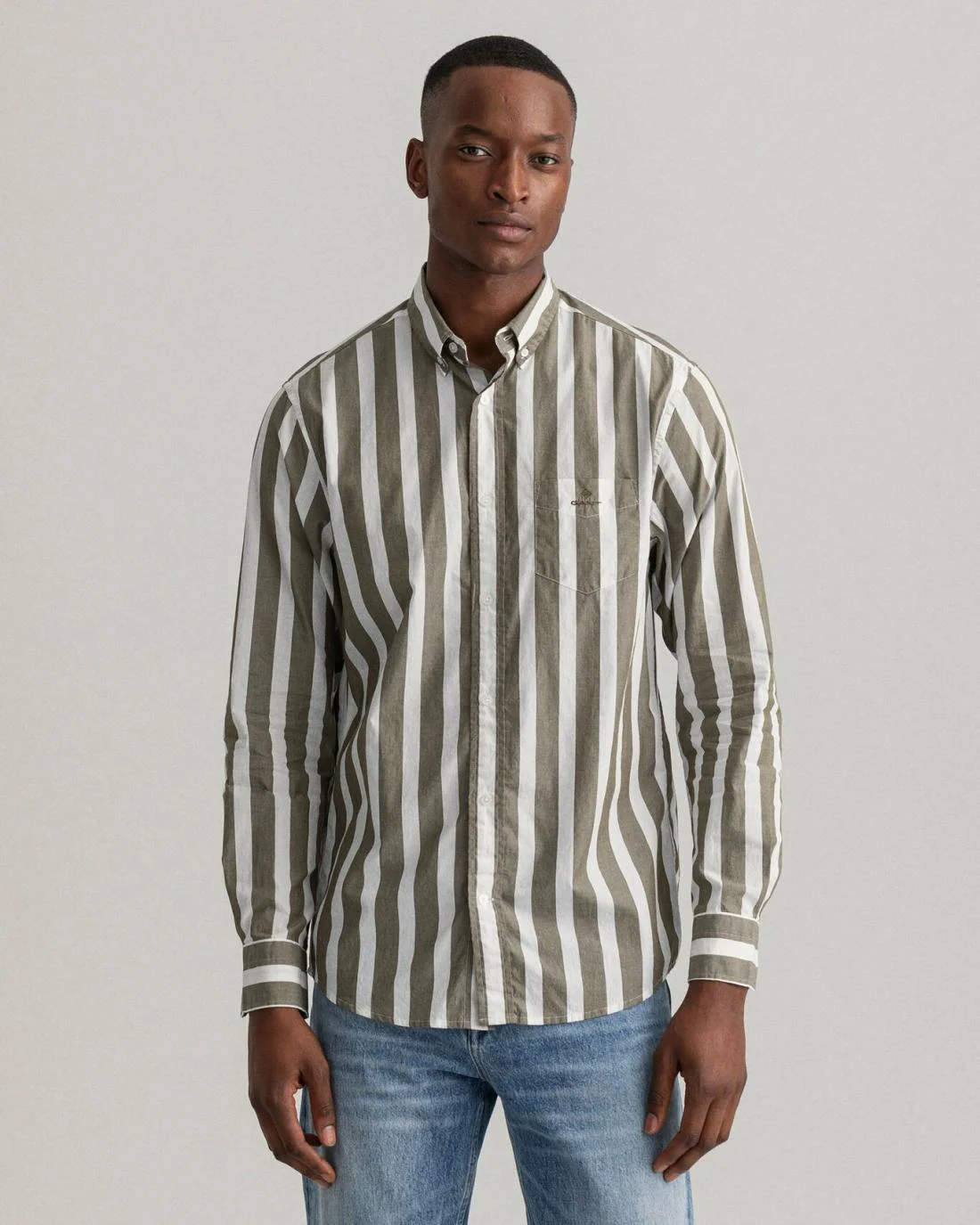 Shirts | Mens GANT Regular Fit Wide Stripe Poplin Shirt Racing Green