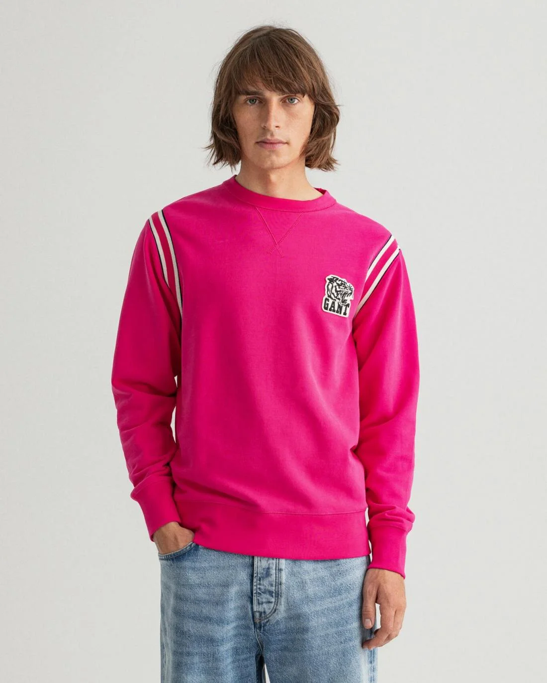 Hoodies And Sweats | Mens GANT Tiger Badge Crew Neck Sweatshirt Peacock Pink