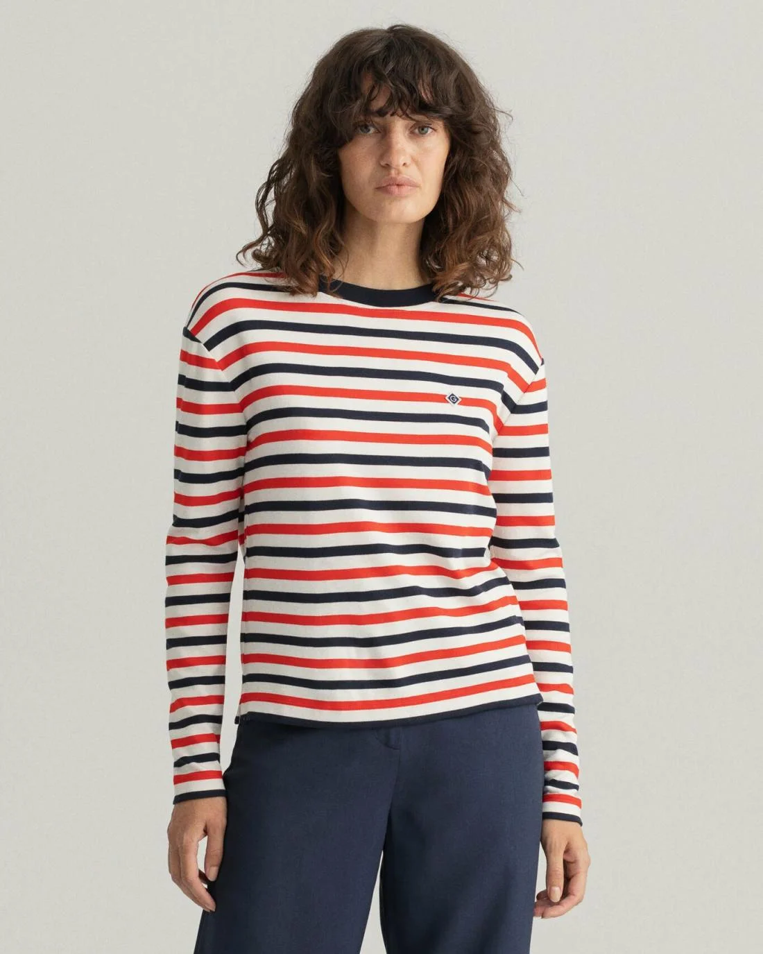 Polos And T-Shirts | Womens GANT Icon G Striped T-Shirt Bright Red