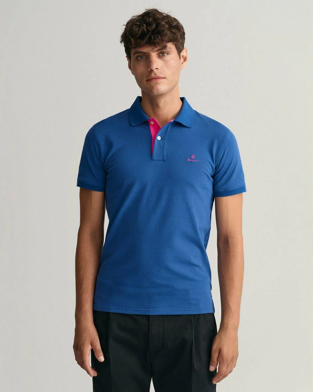 Polo Shirts | Mens GANT Contrast Collar Piqué Rugger Lake Blue