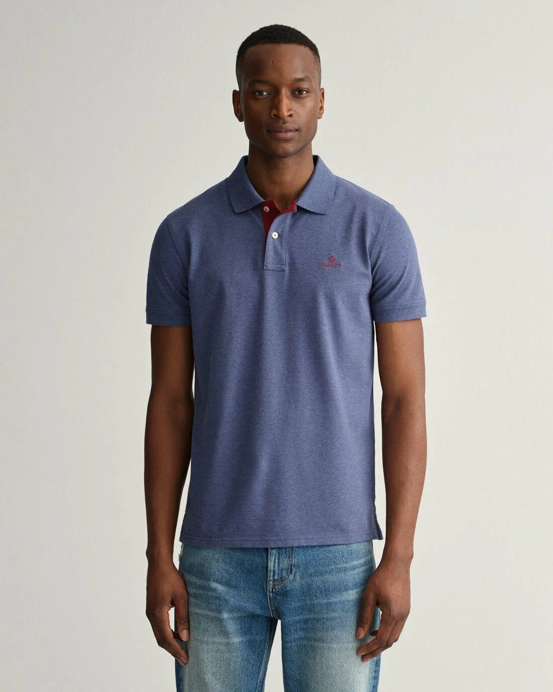 Polo Shirts | Mens GANT Contrast Collar Piqué Rugger Dk Jeansblue Melange